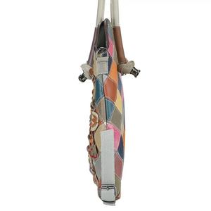 Sac fourre-tout en cuir véritable AndoBag à motif floral, grande capacité, avec surpiqûres colorées, sac bandoulière à carreaux, sacoche pour femme 1890 - Product Image 4