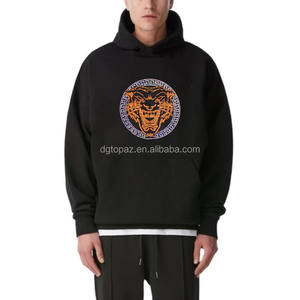 <span class=keywords><strong>Felpa</strong></span> con Cappuccio con Applicazione di Strass a Forma di Testa di <span class=keywords><strong>Tigre</strong></span>, Stile Streetwear con Cristalli Fluorescenti - Product Image 1