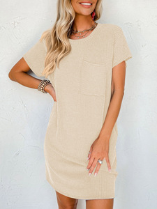 Vestido Casual de Verano 2026, Transpirable, con Rayas Trenzadas, Manga Corta, Tipo Camiseta, con Bolsillo - Product Image 5