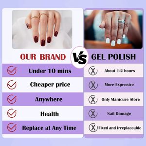 Kit de <span class=keywords><strong>Uñas</strong></span> Acrílicas de Moda, 16 Tamaños, 32 Piezas, Gel Suave <span class=keywords><strong>Rojo</strong></span> <span class=keywords><strong>Vino</strong></span>, Ajuste Perfecto, <span class=keywords><strong>Uñas</strong></span> Naturales Adhesivas, Rojas Cuadradas, Pegamento, <span class=keywords><strong>Cortas</strong></span> - Product Image 4