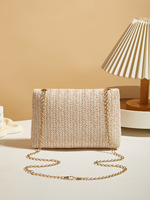 Sac à main en paille tissée pour femme, couleur unie, sac à main tendance, fermeture à loquet, motif géométrique, sac à bandoulière tissé à la main pour femmes