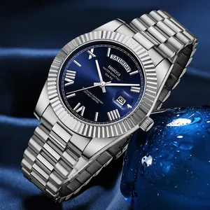Nibosi 2628 único reloj de cuarzo de plata para hombre exclusivo banda de acero inoxidable calendario luminoso minimalista reloj de pulsera de ocio