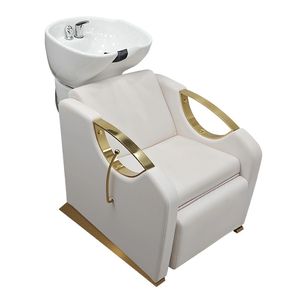 Chaise de shampooing en <span class=keywords><strong>cuir</strong></span> moderne avec lavabo en céramique <span class=keywords><strong>Repose</strong></span>-pieds réglable - Design ergonomique pour salon de coiffure Salon de beauté Spa - Product Image 2