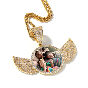 <strong>Best</strong> Selling Trendy <strong>Medallion</strong> Photo Picture Frame Pendant Trays Iced CZ Angel Wings Heart-shaped Charm <strong>Necklace</strong> Rope Pearl - Product Image 4