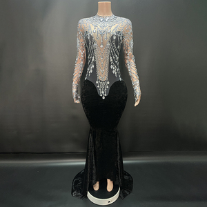 Nononovance <span class=keywords><strong>abiye</strong></span> 2025 modeli Rhinestone Fringe seksi ince performans yapay elmas ağ elbise türkiye bayanlar elbise - Product Image 3