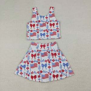 2026 Boutique Kids Girl Activewear Set Baseball Lobster Floral Print Sleeveless Tank Crop <strong>Top</strong> and Tennis Skirt Yoga Outfits - Product Image 6