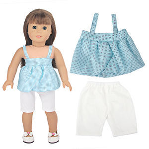 Estilo americano menina boneca roupas 18 polegadas Outfit Polka Dot Top calças brancas conjunto - Product Image 3