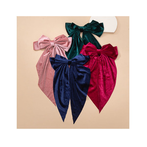 2025 luxe élégant velours arc Long ruban pince à cheveux Long arc filles pinces à cheveux accessoires - Product Image 1