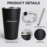 Gobelet à café en acier inoxydable avec logo personnalisé, couvercle et paille, 350 ml, 500 ml, réutilisable, pour cadeaux d'entreprise, événements et promotions
