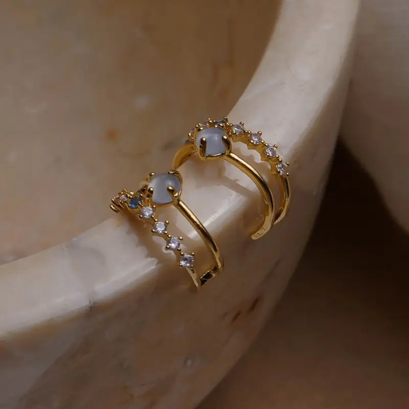 Vershal Anting Desainer Mode Mengkilat Berlian Imitasi Opal 18K Anting Berlapis Emas Prancis Vintage Perhiasan Elegan