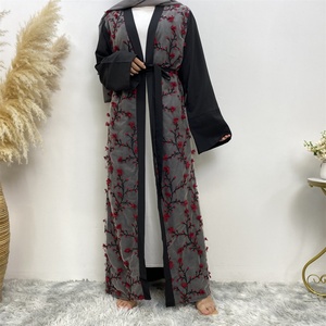 Muslim Ladies 3D Blossom Applique Dubai Middle East Women <b>Kaftan</b> Open Abaya Robe 1789# - Product Image 5