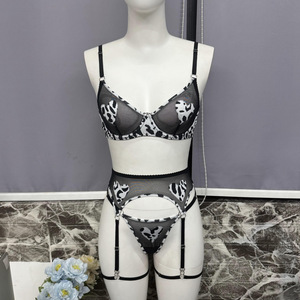 New Style Heart Shape Leopard Print Mesh Underwear <b>Set</b> <b>Sexy</b> Transparent Lingerie <b>Set</b> for Women - Product Image 5