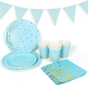 Ensemble <span class=keywords><strong>de</strong></span> vaisselle jetable bleu moderne Gobelets en papier élégants Assiettes Nappes pour les fêtes d'<span class=keywords><strong>anniversaire</strong></span> Articles <span class=keywords><strong>de</strong></span> vente chauds - Product Image 2
