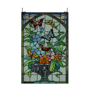 Panneau de <span class=keywords><strong>vitrail</strong></span> <span class=keywords><strong>Tiffany</strong></span> fourni par l'usine solide 50*85 CM Design <span class=keywords><strong>papillon</strong></span> de style campagne vitrage double face - Product Image 6