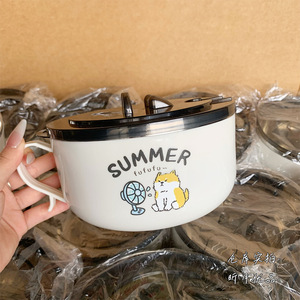 Tazón de dibujos animados Summer Fufu con tapa, de acero inoxidable, apto para lavavajillas, para uso doméstico. - Product Image 1