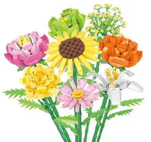 N-136 Creative flower bouquet flower building blocks Unique Fake flower bouquets box Gift for Adults DIY Toy Craft