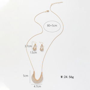 Parure Collier et Boucles d'Oreilles Goutte d'Eau Géométrique en Alliage de Zinc Style Européen et Américain, Bijoux de Soirée Tendance avec Diamants en Alliage - Product Image 2