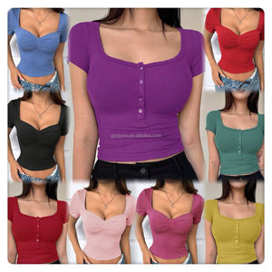 <span class=keywords><strong>Camiseta</strong></span> Corta de Algodón Acordonado de Moda de Alta Calidad, <span class=keywords><strong>Camiseta</strong></span> Corta Informal de Verano para Mujer, Estampada, Elástica, para Mujer - Product Image 3