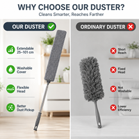 Nettoyeur de meubles pliable et réutilisable en microfibre de 2,5 m avec manche télescopique pour espaces étroits, emballage personnalisé