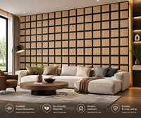 Panneau acoustique mural et de plafond en bois plaqué, en MDF, en fibres de bois, auto-adhésif, à grille de neuf cellules, insonorisant