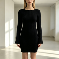 Zowi – Nouvelle Robe Pull Longue Noire en Maille Côtelée pour Femme, Qualité Supérieure, Coupe Slim, Vente en Gros, OEM & ODM