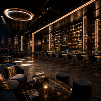 Comptoir de présentation personnalisé en acier inoxydable de haute qualité pour hôtel, bar, pub, design commercial moderne et luxueux avec éclairage LED.