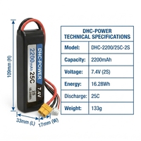 DHC-POWER 2200mAh 2S 7.4V 25C Paket Baterai Cair dengan Konektor XT60 untuk Drone FPV Racing Quadcopter Freestyle