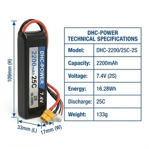 DHC-POWER 2200mAh 2S 7.4V 25C Lipo Pil Paketi, FPV Yarış Drone'u Quadcopter Freestyle Drone için XT60 Fişli - Product Image 4