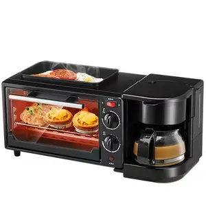 Mini horno eléctrico de pan, aparato de cocina inteligente, tostadora de pan, café, máquina de desayuno 3 en 1