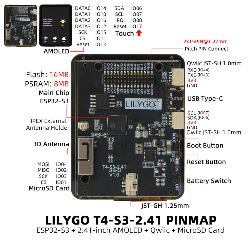 LILYGO T4-S3 ESP32-S3 Entwicklungsboard – 2,4″  Produktbild-Vorschau 3