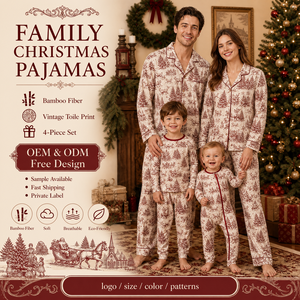 Pyjamas de Noël assortis pour la famille en viscose de bambou, motif Bonhomme de neige et sapin, personnalisables - Product Image 1