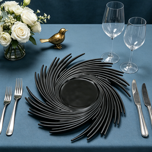 Assiettes de Présentation Personnalisables en PP <span class=keywords><strong>Argent</strong></span>é et Noir, Durables et Non Toxiques, Bordure Unique Effet Tourbillon pour Mariages de Luxe et Fêtes Modernes - Product Image 6
