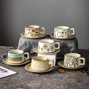 Taza de Cerámica Hecha a Mano con Esmalte Reactivo Estilo Retro, Taza de Café de Cerámica Rústica, Tazas y Platillos para Té Pintados a Mano para Café - Product Image 1
