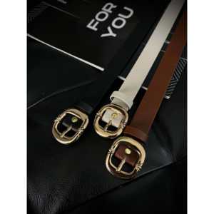 Cinturón de moda para mujer con hebilla ovalada de aleación dorada, cinturón informal de cuero PU para uso diario y como accesorio de estilo para conjuntos. - Product Image 2