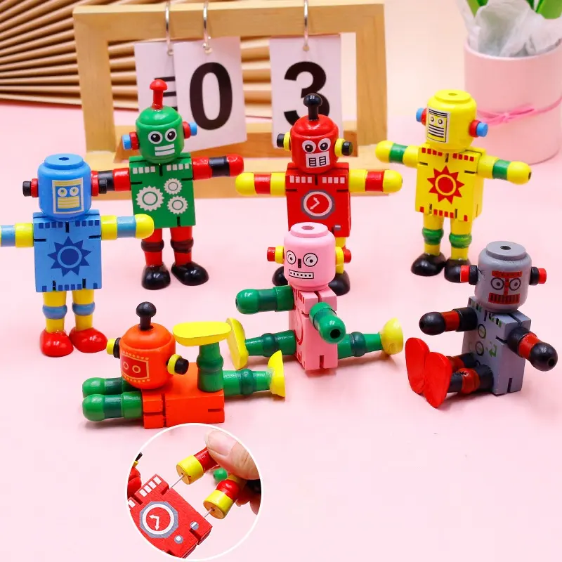 2023新しいホットセールロボットビルディングブロックおもちゃミニロボットおもちゃフィンガーウッドワイヤーロボットおもちゃ