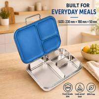 Boîte à lunch bento en acier inoxydable Risheng ultra-fine à bords étroits, avec logo personnalisé, résistante à la rouille, hermétique, 3 compartiments, pour enfants