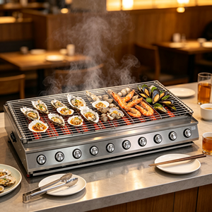 Parrilla de Gas Comercial de 10 Quemadores Ampliada para Asar Pescado (Calamar) en Brochetas Mixtas, Equipo de Cocina para Restaurantes y Catering - Product Image 3