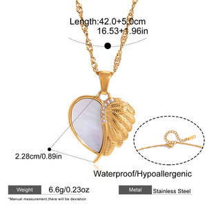 Collier pendentif mode en acier inoxydable 316 plaqué or 14k 18k, résistant à l'eau et inaltérable, motif coquille, aile, cœur <span class=keywords><strong>pour</strong></span> femme - Product Image 5