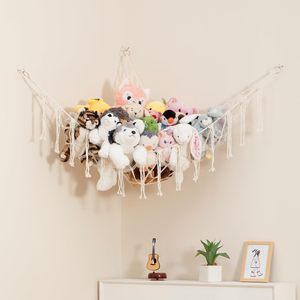 เปลมัดยิ้งเกลียวสำหรับเก็บตุ๊กตาสัตว์ขนาดใหญ่ สีขาว สไตล์โบโฮ สำหรับแขวนผนัง จัดเก็บของเล่น ตกแต่งห้องนอนเด็ก - Product Image 1