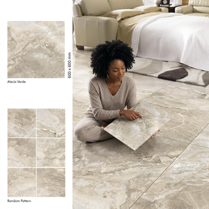 Vistaar Light Blue Bone Design 600x600mm Polished GVT Porcelain <b>Tiles</b> For Elegant Interior Flooring - Product Image 4