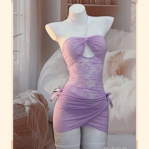 Lencería Erótica Golden Shuttle, Camisón Transparente con Cuello Halter y Aberturas para Mujer, Falda Ajustada de Encaje Pura y Tentadora 8149 - Product Image 3
