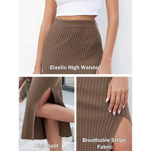 2025 Women's Breathable Bodycon Knitted <b>Pencil</b> <b>Skirt</b> Elastic Split High Waisted Midi <b>Skirt</b> Denim Linen Digital Print Ruffles - Product Image 3