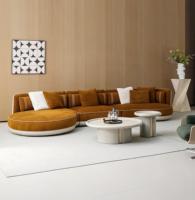 Luxuriöses Villen-Wohnzimmer Gebogenes Sofa, Weißes Möbelset, Mehrsitzer-Empfangs-Wohnzimmer Ledersofa, C-förmiges Sofa