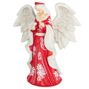 Statuetta <span class=keywords><strong>Angelo</strong></span> Bianco in Resina con Abito Rosso, <span class=keywords><strong>Ali</strong></span> e Colomba, Decorazione Natalizia Religiosa, Ornamento da Tavolo da Collezione, Regalo all'Ingrosso - Product Image 1