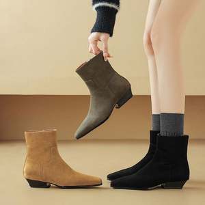 Botines Cortos de Gamuza Vintage para Niños Cialisa 2025, Zapatos Nuevos con Punta Cuadrada, Botines de <span class=keywords><strong>Mujer</strong></span> con Cremallera y Tacón Bajo Cómodos, Tallas 42, Color Albaricoque - Product Image 1