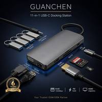 Base de Conexión USB-C 11 en 1 de Aluminio Premium |   HDTV 4K |   100W PD |   USB 3.0 5Gbps |   Tarjeta SD |   Audio de 3.5mm |   VGA |   Conector RJ45 en Stock