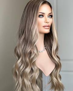 Cabello Humano Europeo Kosher 100% Virgen, Color Castaño Ceniza con Reflejos, Ondulado Largo, con Frente de Encaje Judío, para Mujeres, Slavic, Nudos Pequeños Individuales, HD - Product Image 2