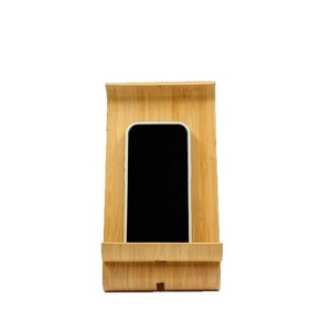Bamboo Phone Charging <b>Stand</b> 13x12x18cm Wireless Qi Desktop Holder <b>for</b> <b>Tablet</b> and Smartphone - Product Image 2