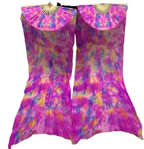 Éventails <span class=keywords><strong>de</strong></span> danse du <span class=keywords><strong>ventre</strong></span> en soie lisse et bambou, colorés, tie-dye, 180*90cm, pour performance, unisexe adulte - Product Image 1