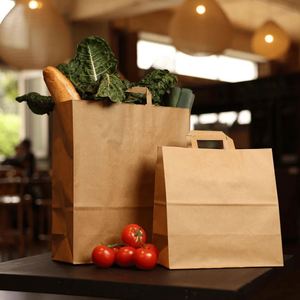 ถุงกระดาษรีไซเคิลสำหรับร้านอาหาร ถุงใส่กลับบ้าน ถุงอาหารแบบนำกลับบ้าน ถุงกระดาษคราฟท์สีขาวน้ำตาลพิมพ์ลายตามสั่ง พร้อมหูหิ้ว - Product Image 3